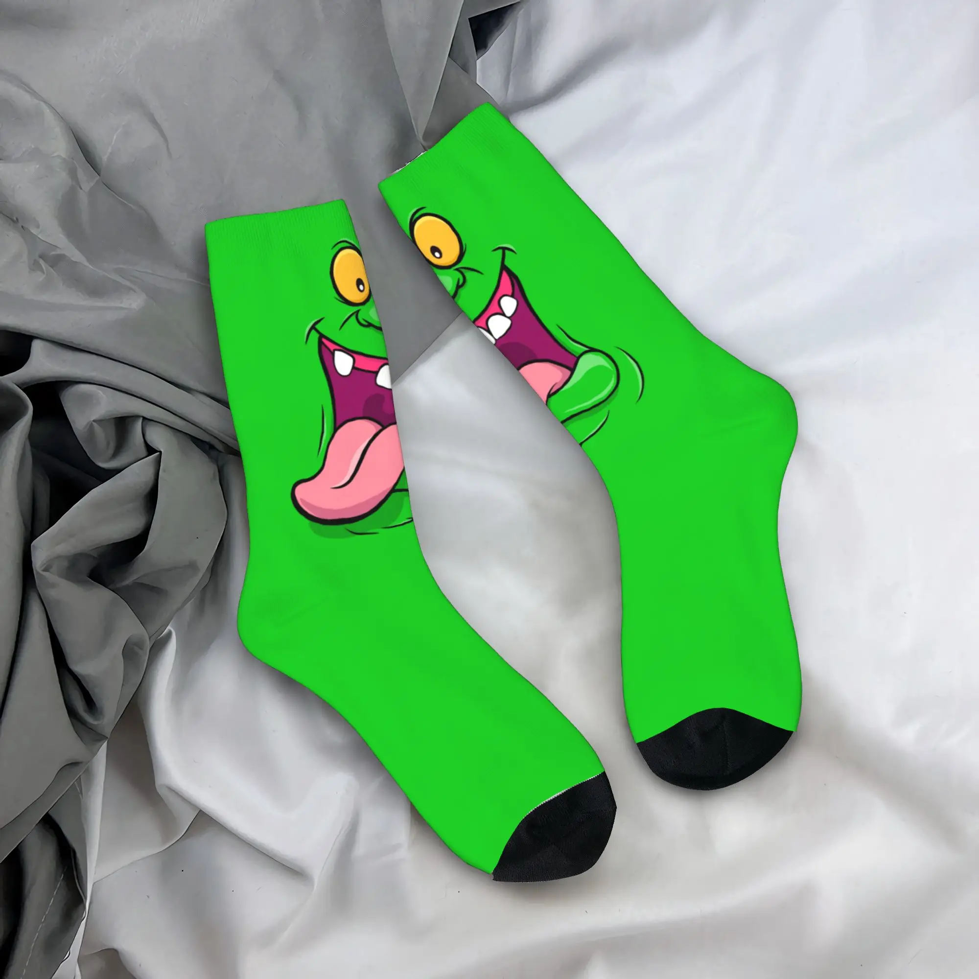 Фото Носки Custom Ghostbusters Slimer Dress Socks для мужчин и женщин, теплые, модные, зеленые, с изображением призраков, в стиле фильма «Сверхъестественное» №1