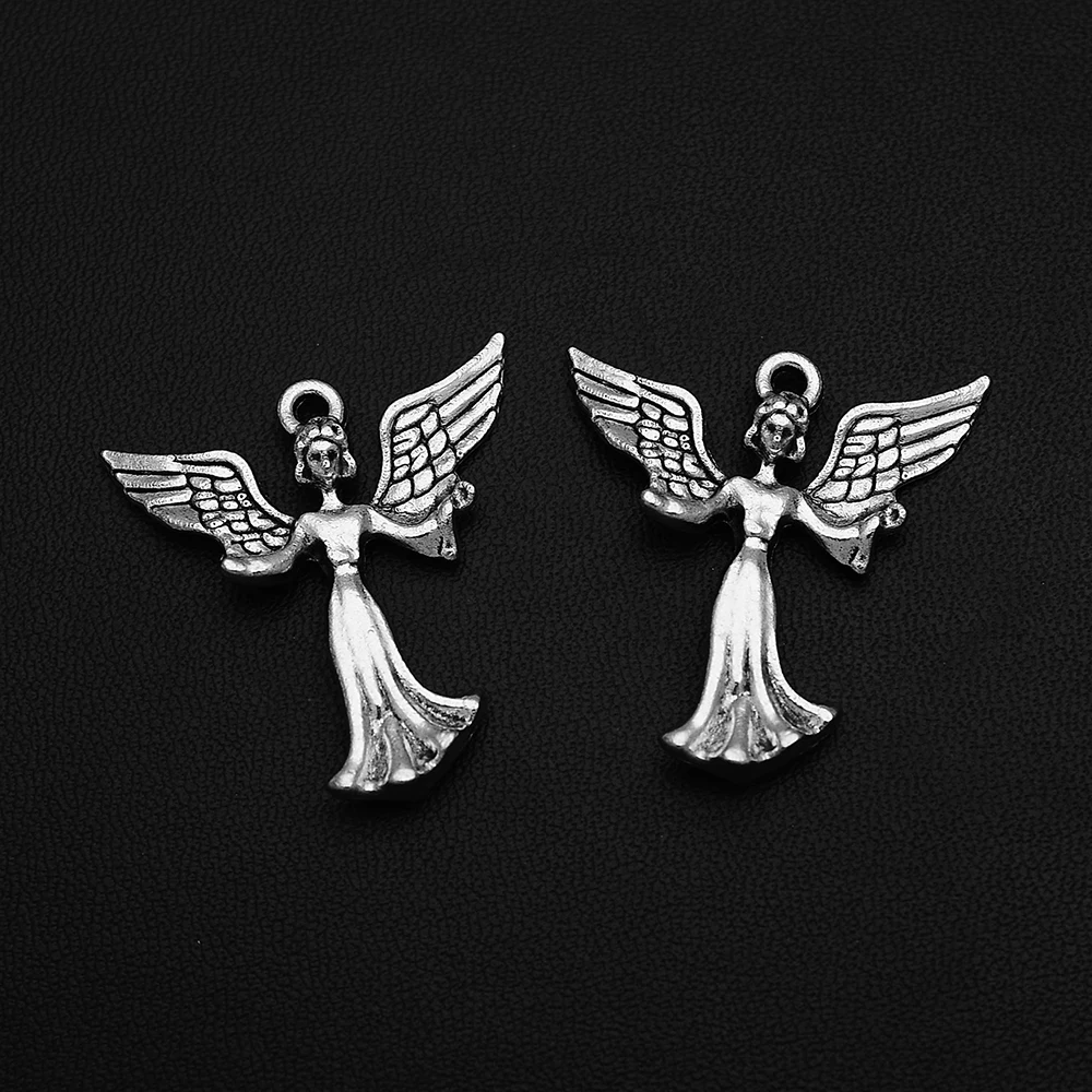 

5pcs/Lots 29x30mm Antique Silver Plated Guardian Angel Charms Wings Fairy Pendants For Diy Creation Jewelry Making Accessories