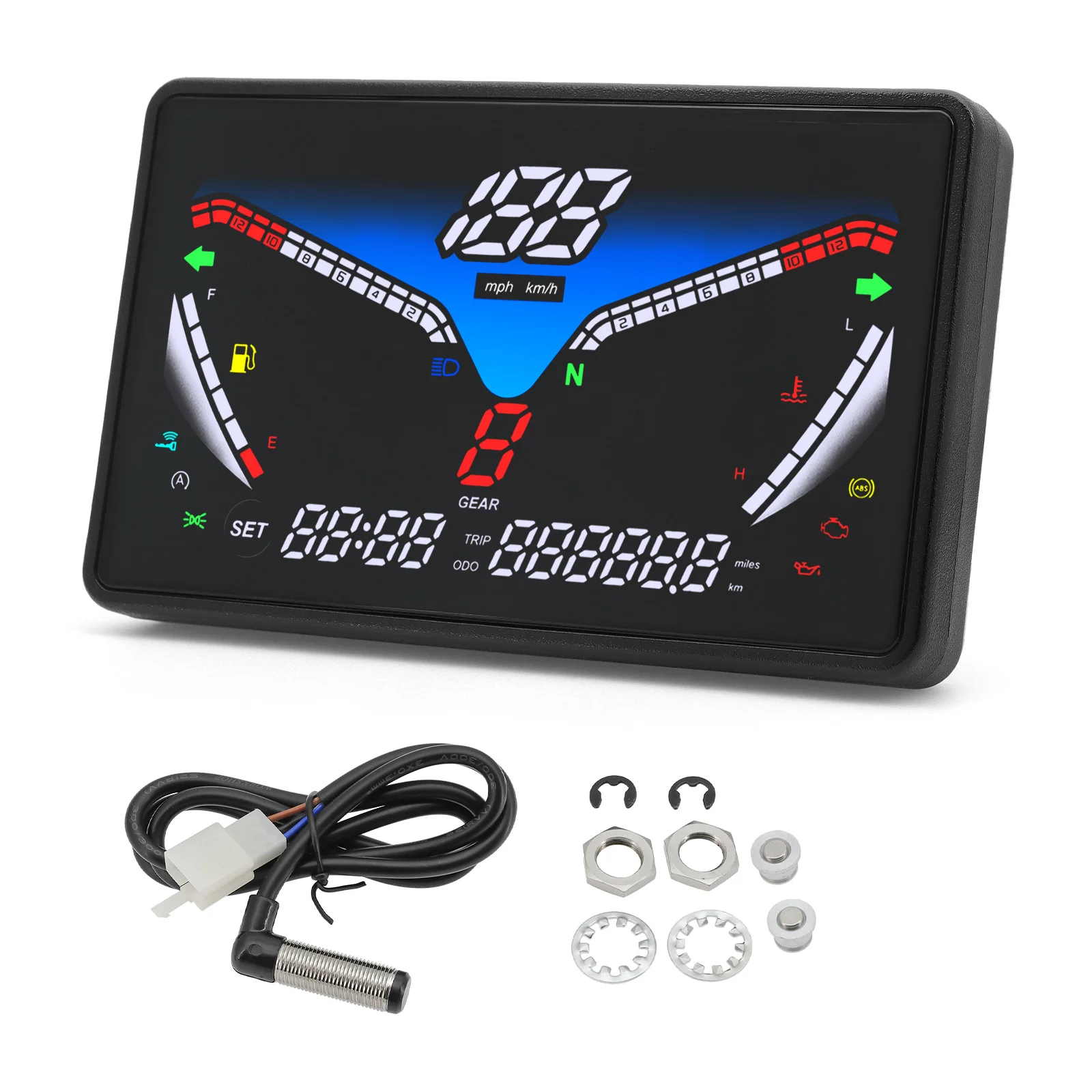 

5-дюймовый ЖК-дисплей приборной панели мотоцикла, цифровой приборный спидометр, обороты в минуту, измеритель температуры воды и масла с небойкой масла/двигателя на заказ