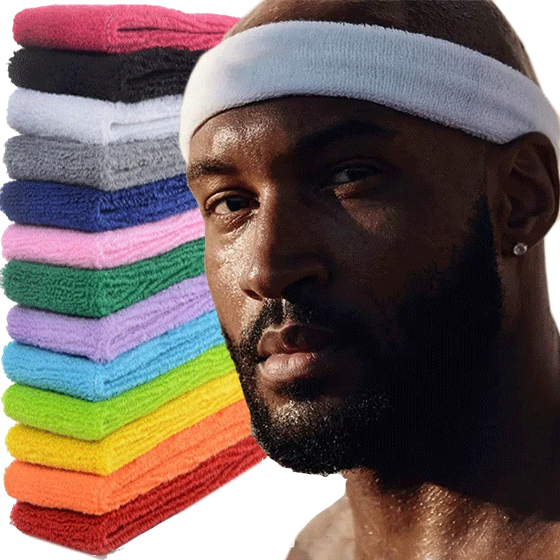 Sport Cotton Sweatband Headband for Men Women Unisex Yoga Hairband Gym Stretch Head Bands Strong Elastic Fitness Basketball Band