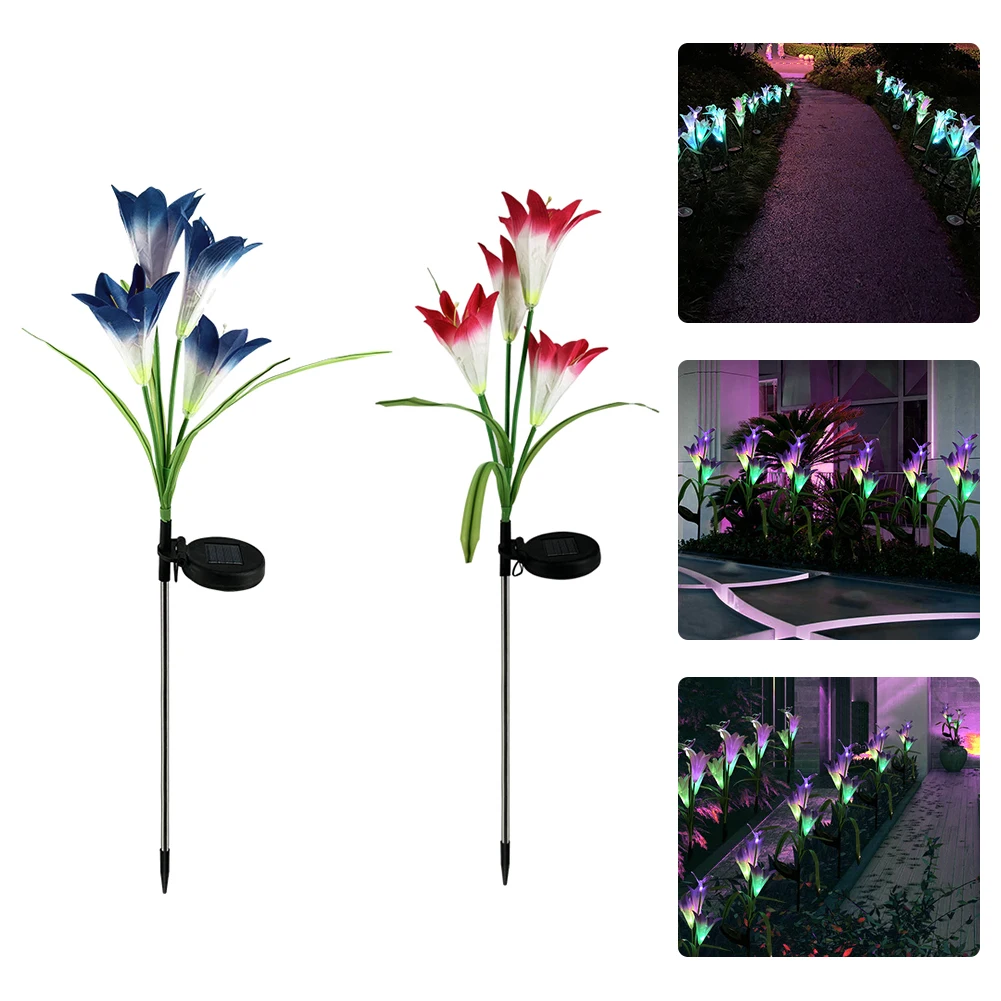 

2Pcs Patio 7 Color Changing With 8 Lily Flower Solar Light Outdoor Garden Party LED Stake Lights for Garden Patio Backyard