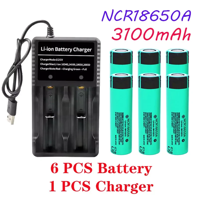 

NEW2023 100% new Original NCR18650A 3100mAh 3.7V 18650 Rechargeable Lithium li-ion Battery For Flashlight Laptop Batteries + USB