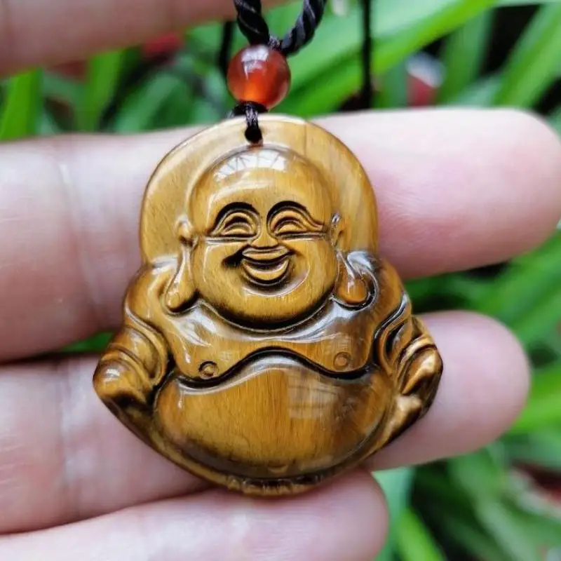 

Natural Tiger Eye Stone Buddha Pendant Feng Shui Necklace Men Women Healing Jewelry Tiger's Eye Crystal Charms Lucky Amulet Gift