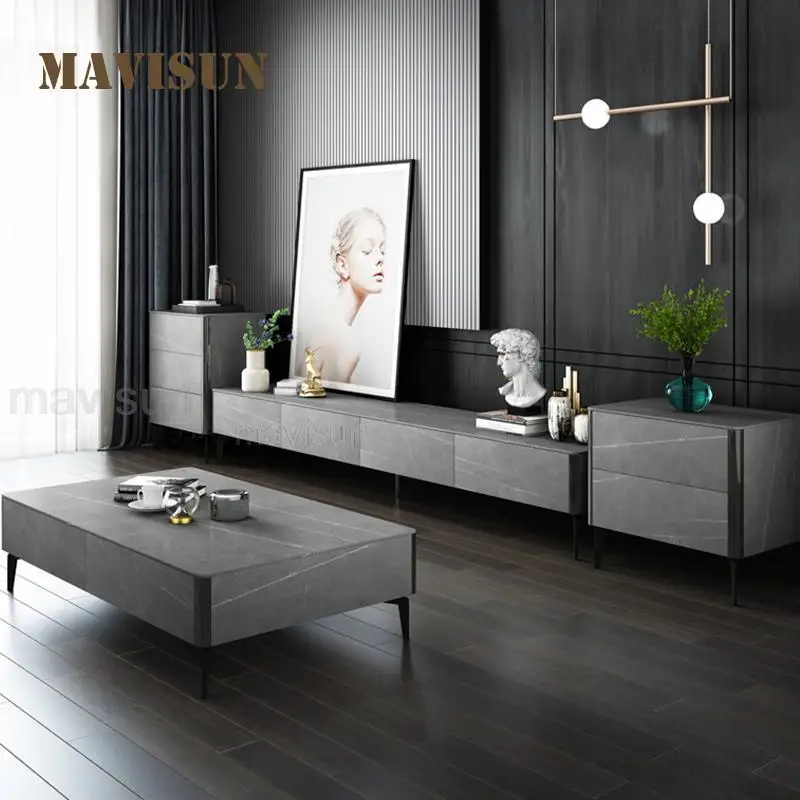 

Modern Minimalist Rock Board Coffee Table TV Cabinets Combination Italian Luxury Living Room Wall Cabinet For Small Apartment