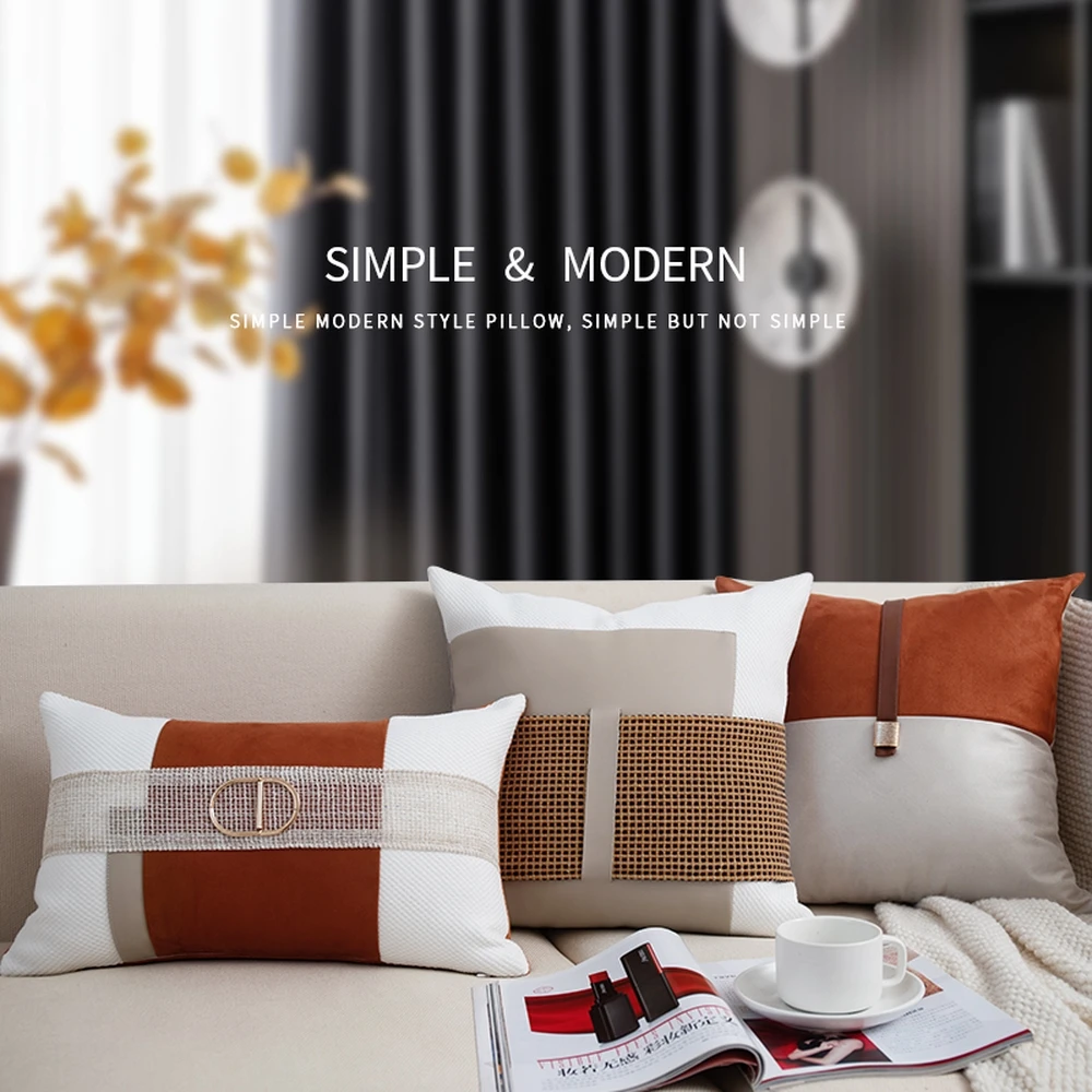 Фото Luksusowa poszewka na poduszkę Nordic Leather Texture PU Leather Fabric, prosta i modna poduszka na oparcie sofy №1