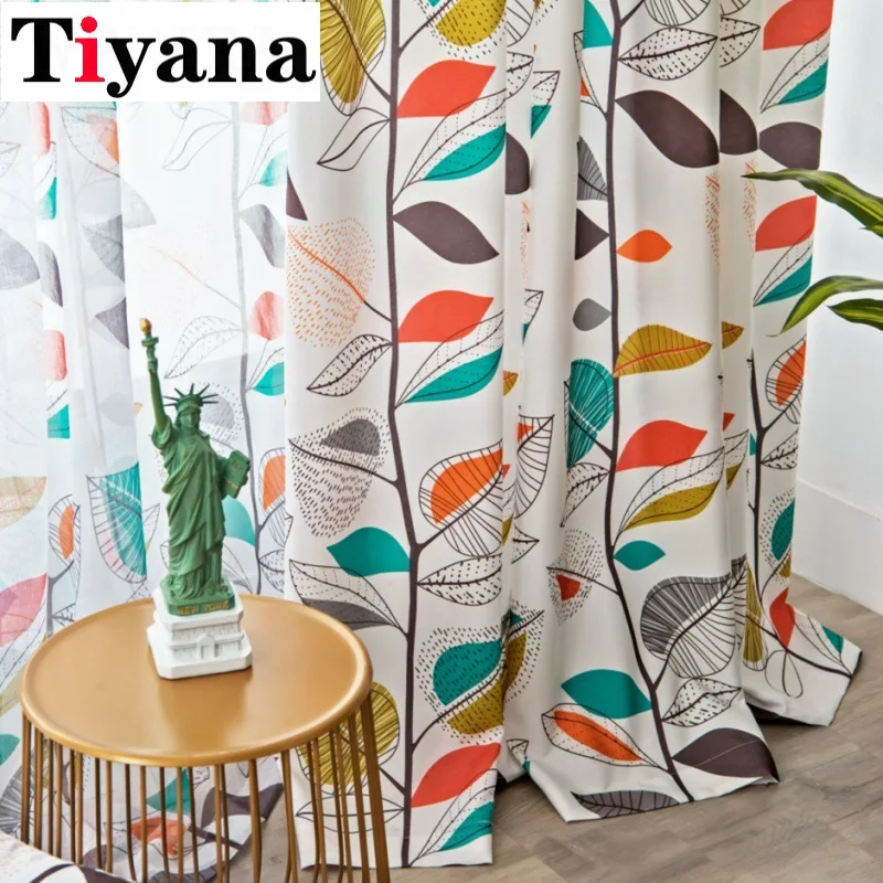 

Nordic Cotton Linen Colorful Leaves Bedroom Blackout Curtains For Living Room Kitchen Window Drapes Blinds Sheer Tulle Cortinas