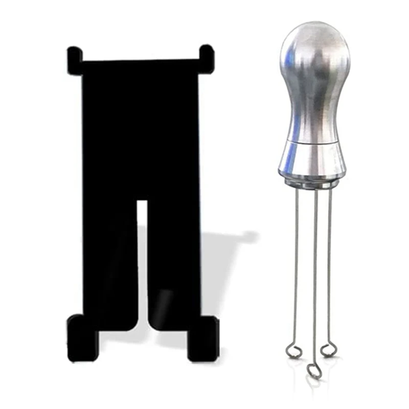 

Серебряный инструмент для вскрытия кофе эспрессо, инструмент для распределения игл, вскрывающий инструмент с деревянной ручкой и подставк...