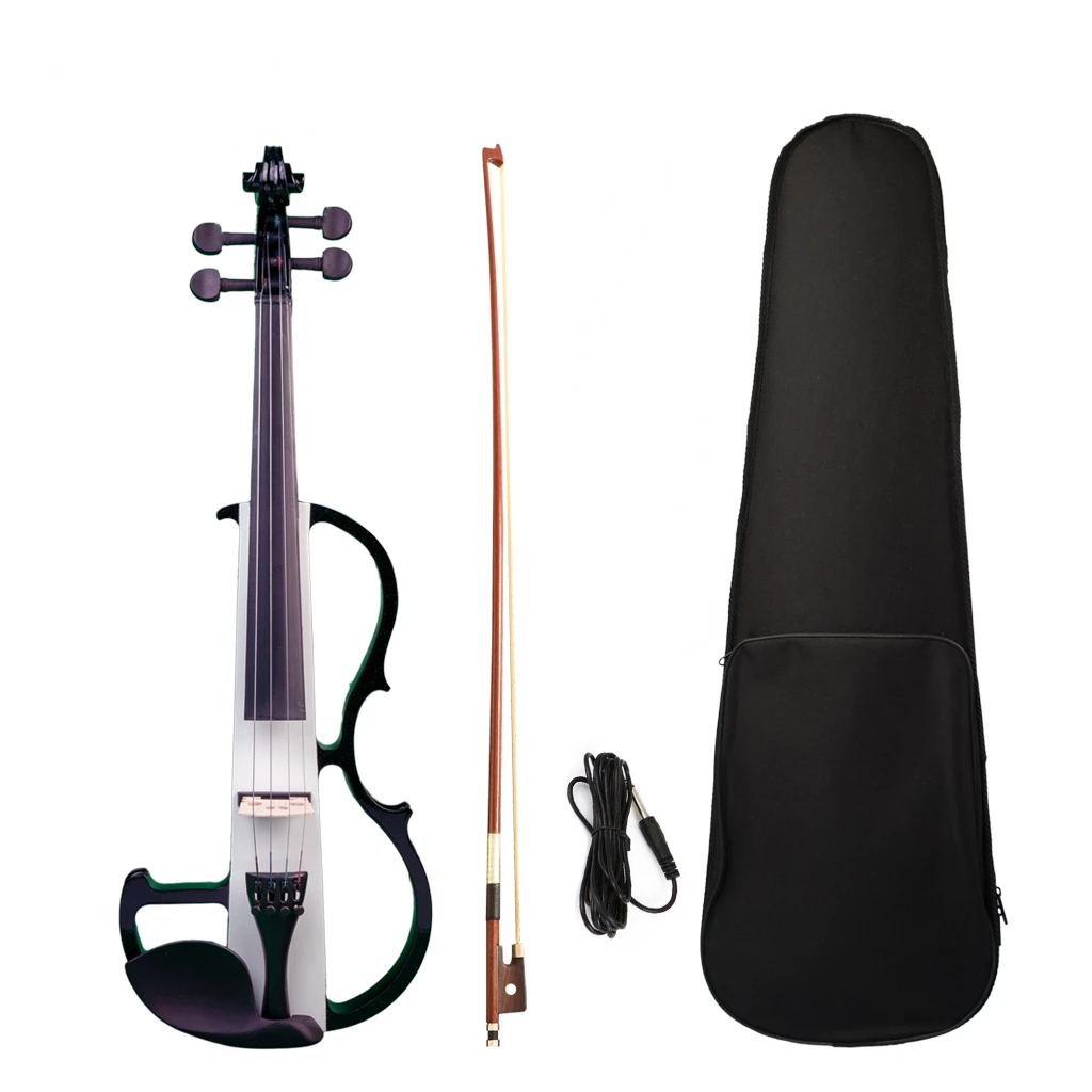 Mugig Electric Violin Full Size 4/4 Fiddle Silent Electric Violin Solid Wood W/Bow Carrry Case Headphone Cable Strings Whole KIT