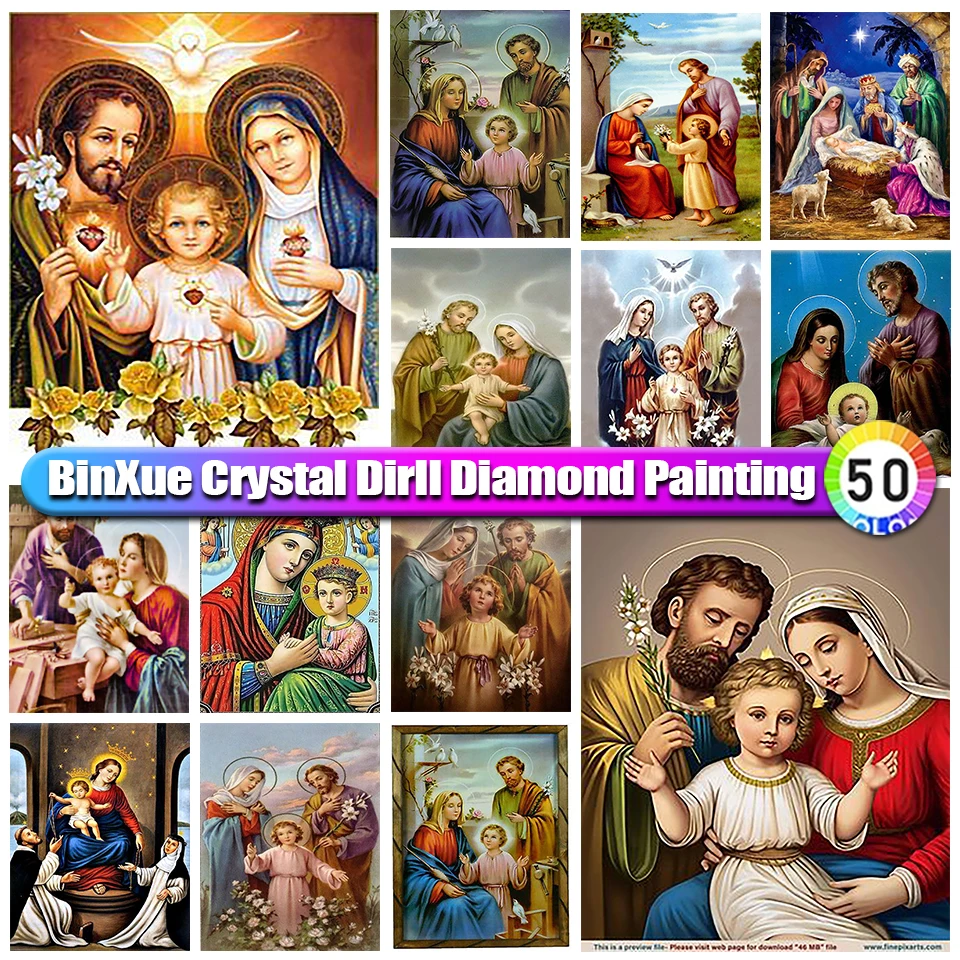 

BinXue христианский Бог 100% круглая кристаллическая алмазная живопись Дева Мария и Иисус Вышивка ручной работы Мозаика Искусство домашний дек...