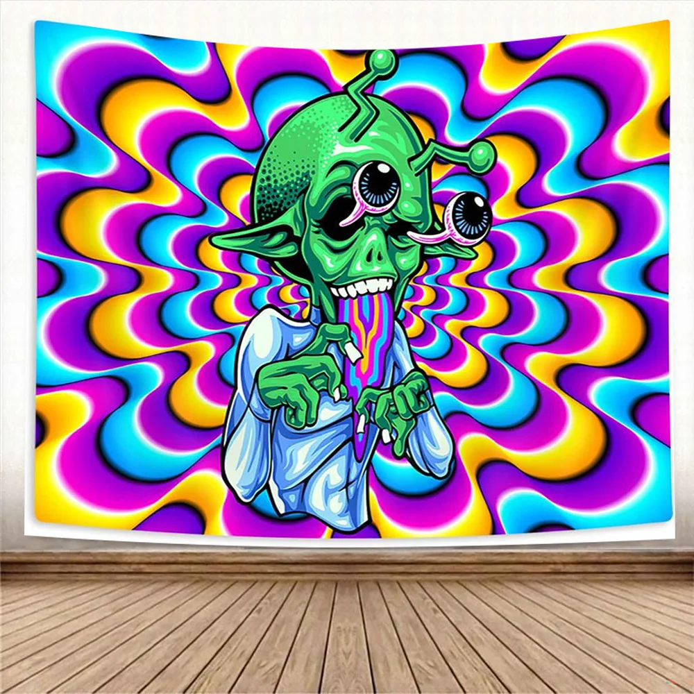 

Psychedelic Weird Wall Hanging Tapestry Hippie Printed Background Cloth Tapestry Dormitory Bedroom Living Room Decor Blanket