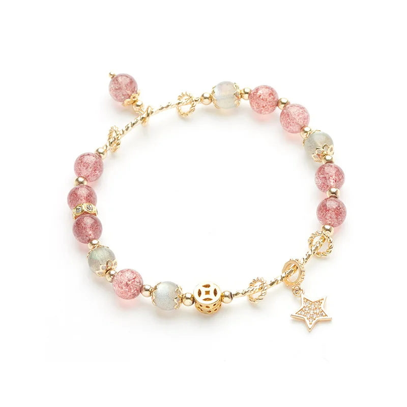 

Moonstone Strawberry Crystal Bracelets Bangles Women Lucky Bead Star Natural Stone Bracelets For Girl Friend Best Gift Jewelry