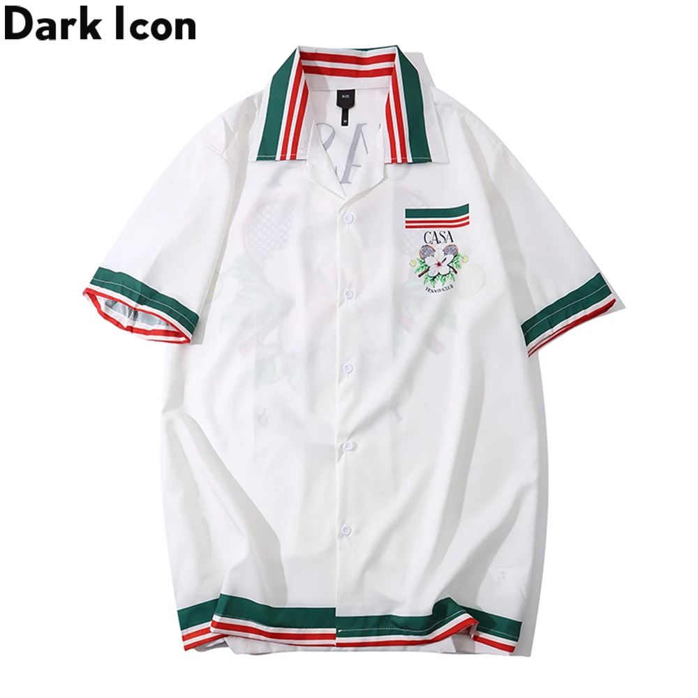 

Dark Icon Floral Printed Cube Collar Men's Shirt Sumer Light Weight Material Shirts for Men