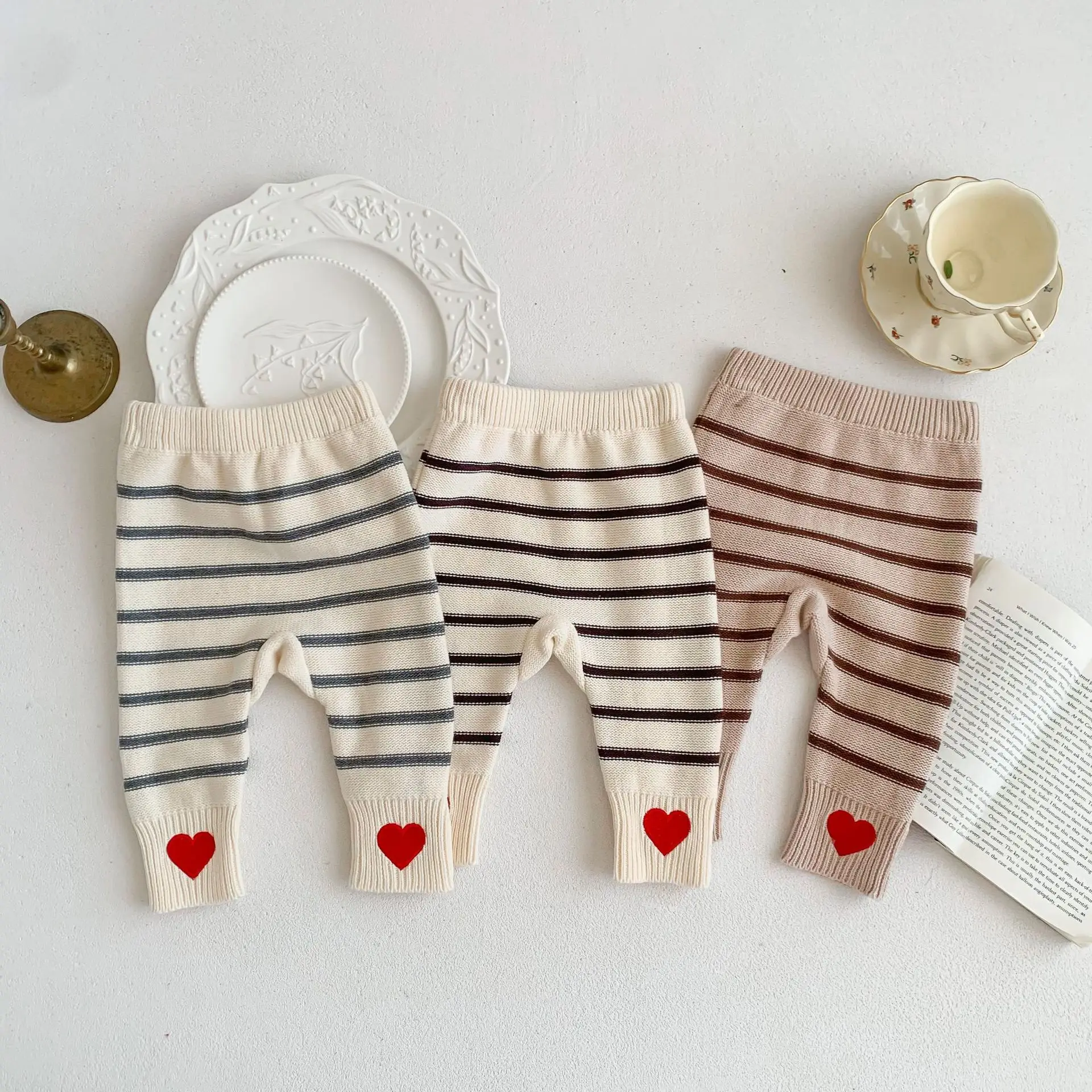 

Kids Baby Pants for Girls Spring Summer Toddler Striped Heart Knitting Trousers Newborn Babies Clothing for Children