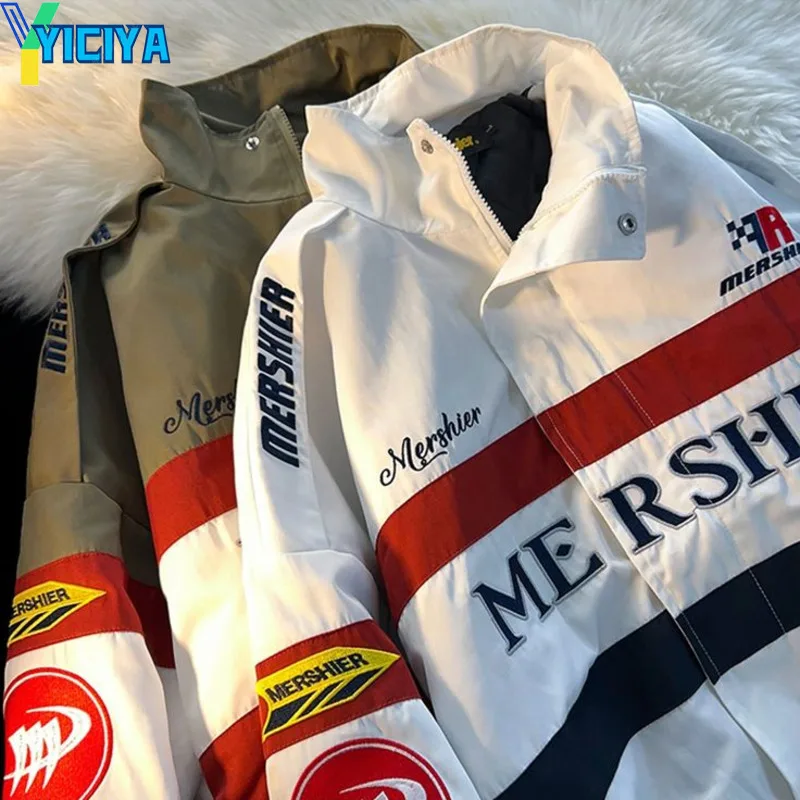 YICIYA New Fashion Splicing Stand Neck Flying Jackets American Retro Hip-hop Y2k Clothes Loose Women's Baseball Jacket Coat Tops
