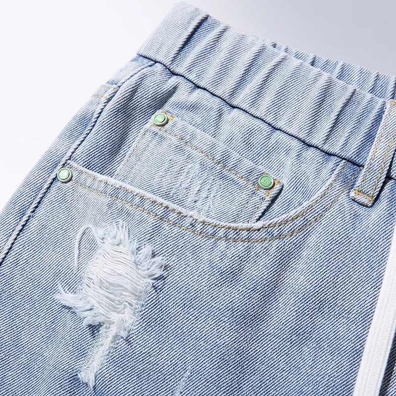 2023 New Little Cow Summer Elastic Elastic Waist Men's Denim Shorts Loose High Elastic Comfortable Mid-waist Denim Mid-pants