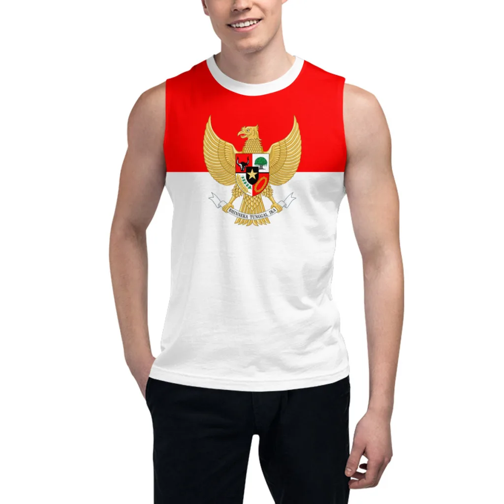 

Sleeveless T-shirt Indonesia Flag 3D Men's Boys Tshirt Gyms Tank Tops Fitness Joggers Basketball Training Vest