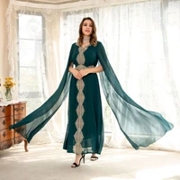 robe femme musulmane fashion cape sleeve lace chiffon muslim dress women dubai arab bat sleeve middle east abayas for women