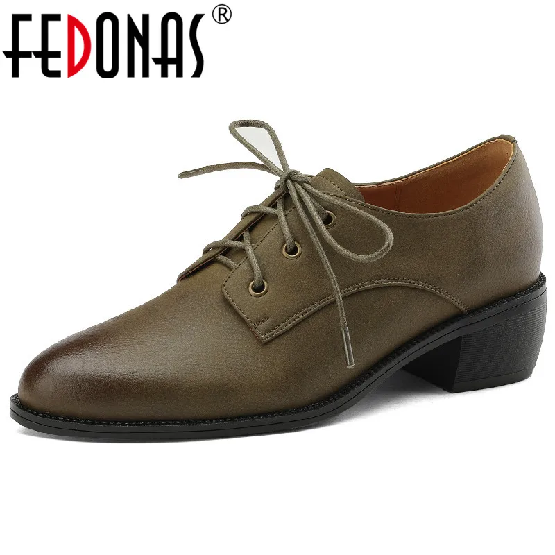 

FEDONAS/2023 повседневные женские туфли-лодочки; Сезон весна-осень; Обувь из натуральной кожи на толстом каблуке со шнуровкой; Женская обувь в стиле ретро; Выразительная Классическая обувь