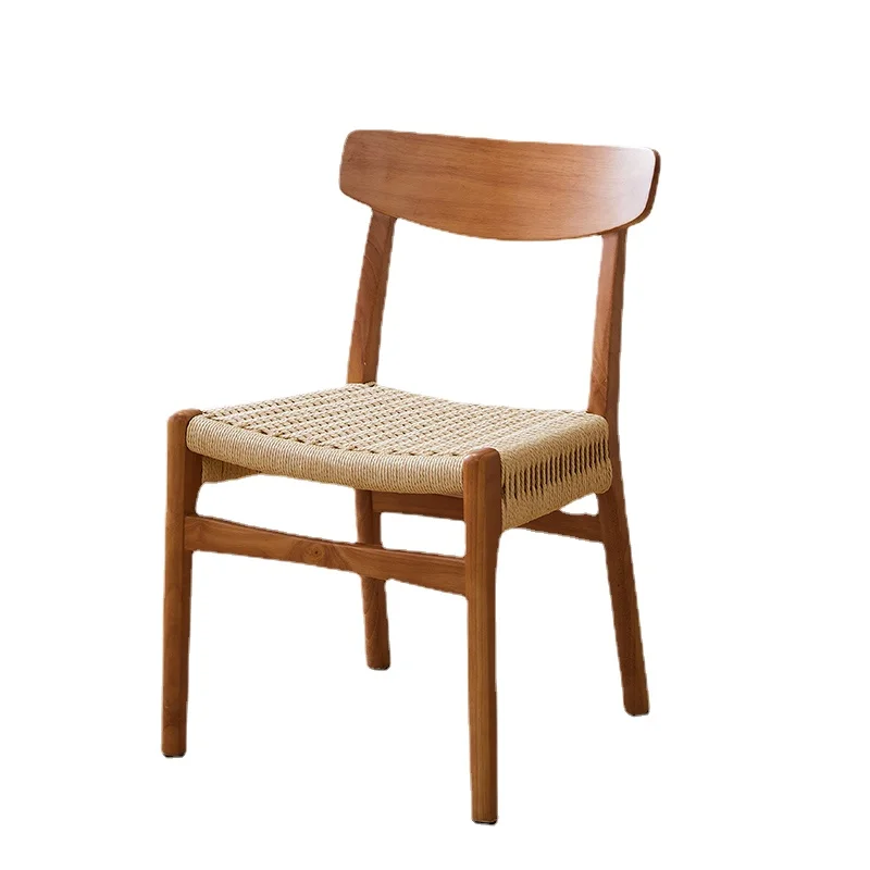 

Wyj Solid Wood Rope Woven Dining Chair Log Style Mid-Ancient Desk Woven Stool