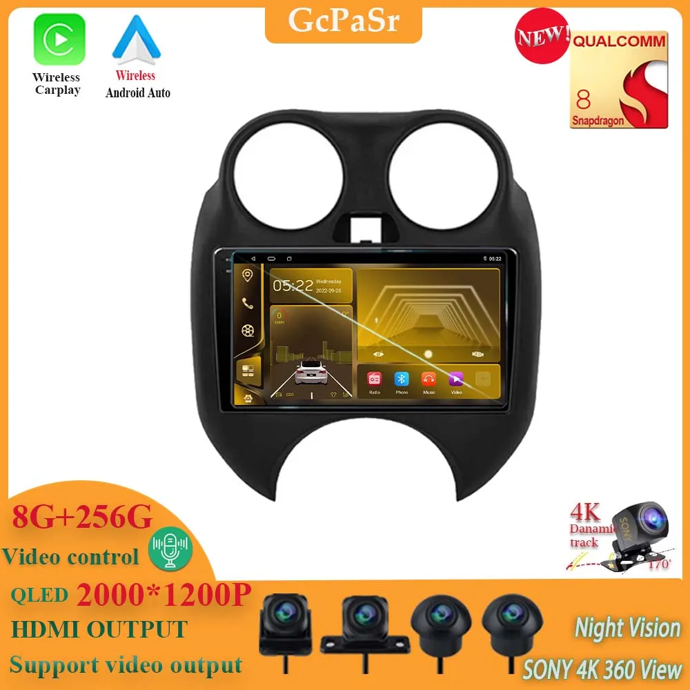 

Мультимедийный плеер Qualcomm Snapdragon, Android 13, стерео, для Nissan Micra 2010-2017, навигация GPS, Авторадио BT, 2din DVD Carplay