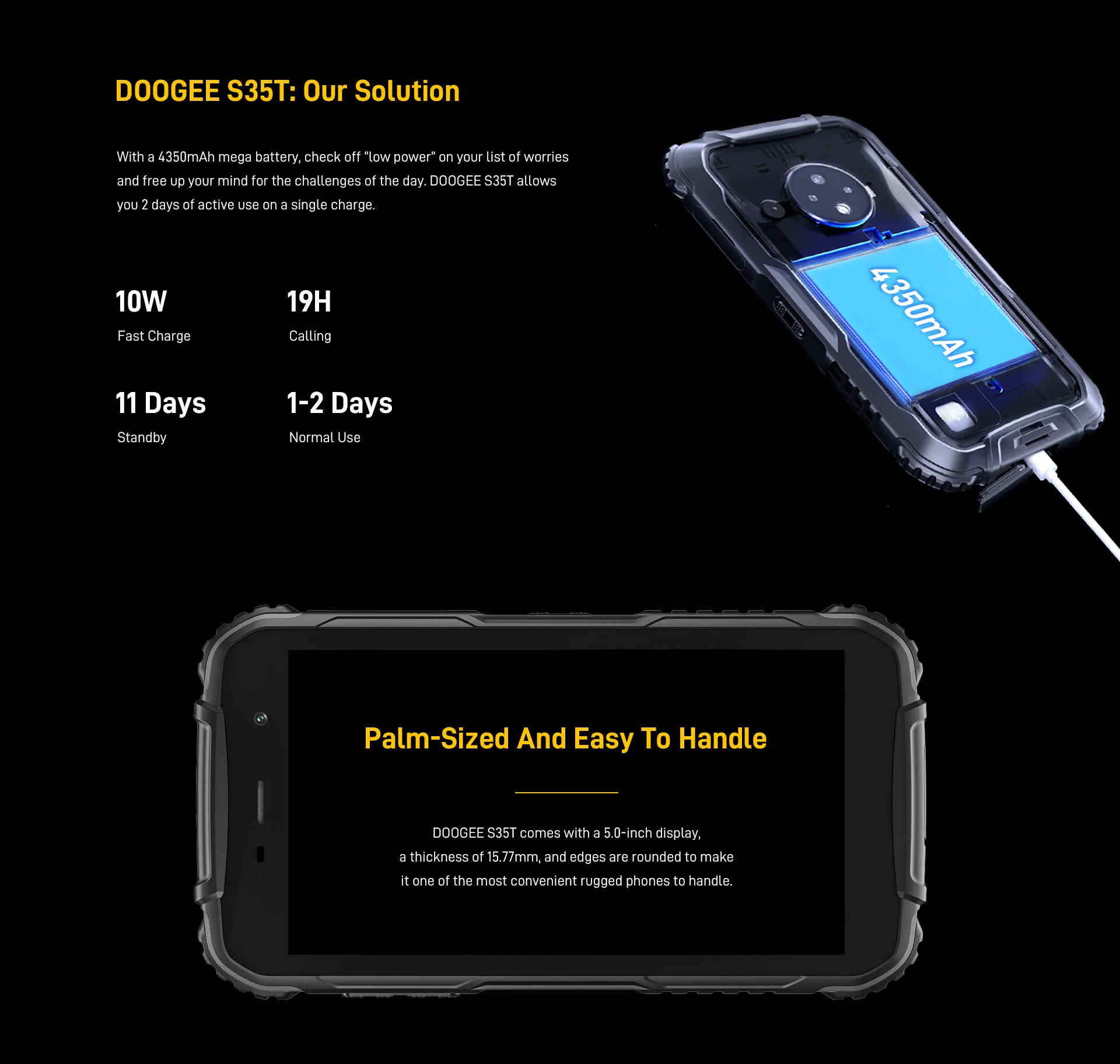 DOOGEE S35T 4G Rugged Phone 3GB+64GB Quad Core Smartphone Android 11 5.0 Inch Cellphone 13MP Sony Camera Mobile Phone 4350mAh