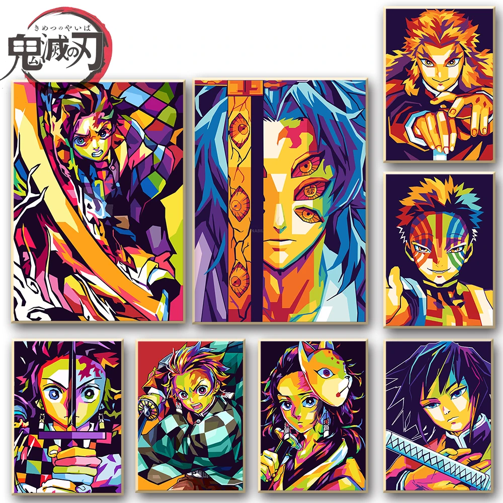 

Новинка, живопись на холсте из аниме «рассекающий демонов», Rengoku Shinjurou Kamado Tanjirou Shinazugawa Genya, художественная роспись, плакат, декоративные карти...