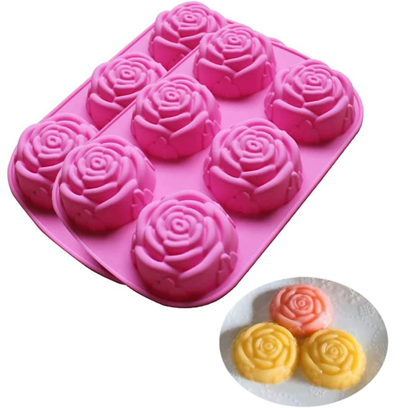 

3D Rose Silicone Molds 6 Holes Flower Cake ice Cream Chocolate Mold Soap Cupcake Bakeware Fondant Cakes Decorating Tools