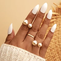 new 2022 pearl opening ring three piece simple metal ring set