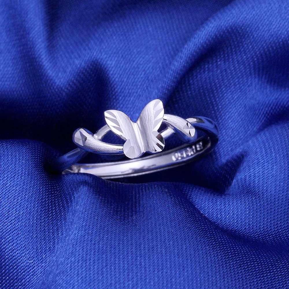 

New Fine Pt950 Platinum Women Ring Lucky Butterfly Band Ring Adjustable 2.4-2.6g