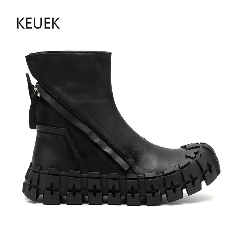 

Autumn Thick Soled Ankle Tooling Shoes Genuine Leather Chelsea Boots Street Motorcycle Boots Platform Luxury Men Shoes 2A