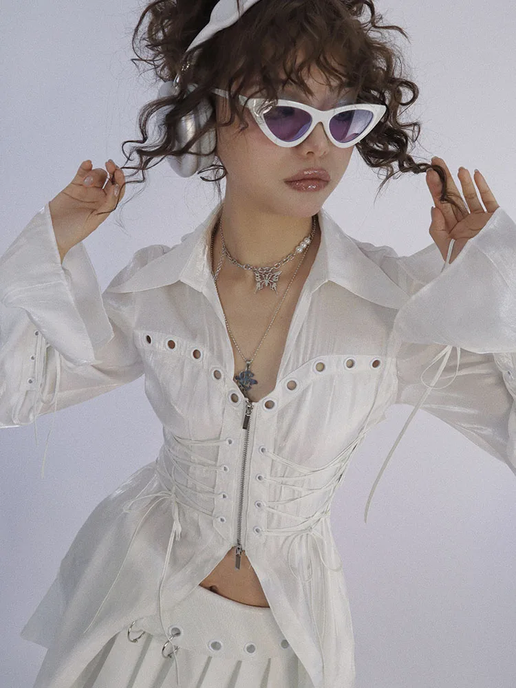 Оригинальный дизайн эстетичная облегающая элегантная модная белая рубашка