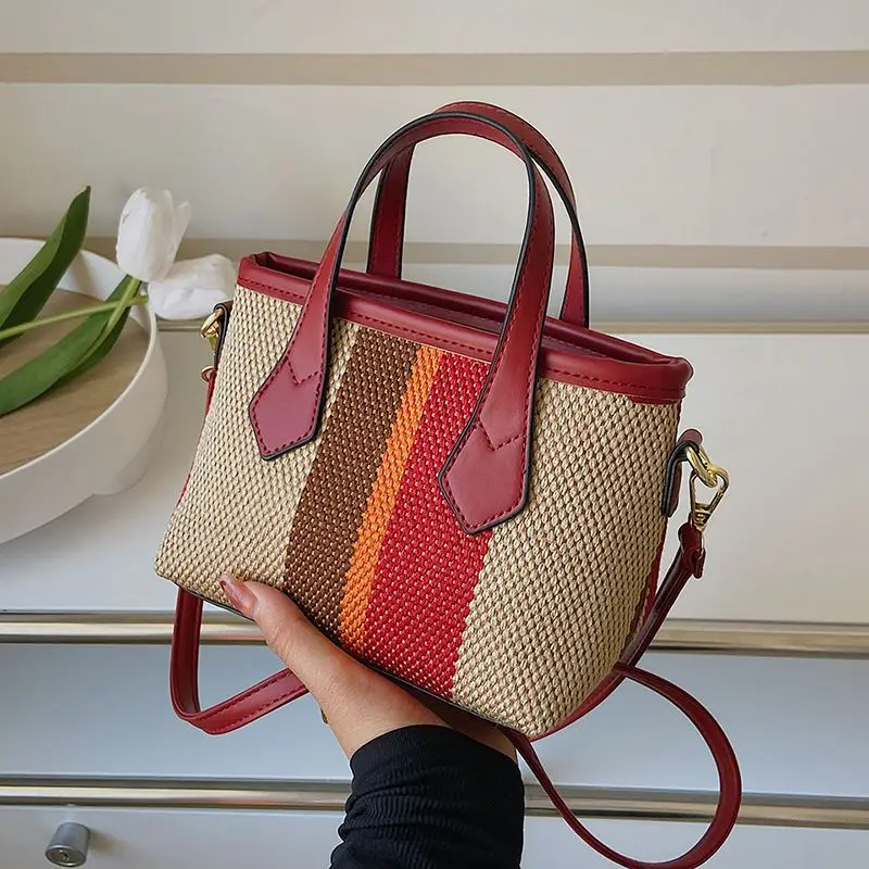 Стильная Холщовая Сумка через плечо контрастных цветов-модная женская сумка для