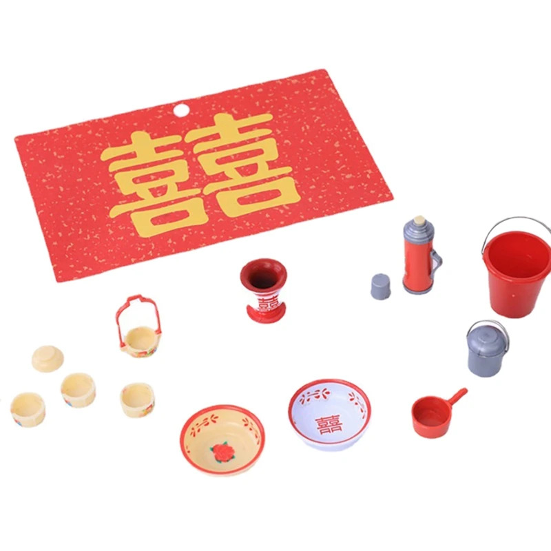 

Новинка-1:12 миниатюрный китайский кукольный домик с двойным счастьем Свадебные ностальгические товары для кукольного домика аксессуары дл...