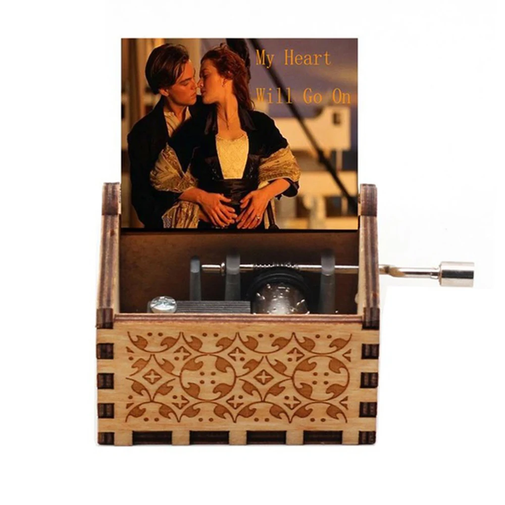 

HOT Movie Titanic My Heart Will Go On Beauty And Beast Antique Wooden Hand Cranked Music Box Birthday Christmas Gift