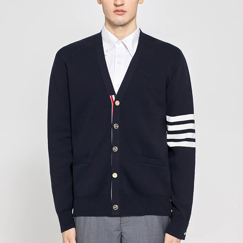 

TB THOM Men’s Button Down Cardigan Sweaters Open Front Cable Knited Long Sleeve Outwear Classic 4-bar Striped Women’s Sweaters