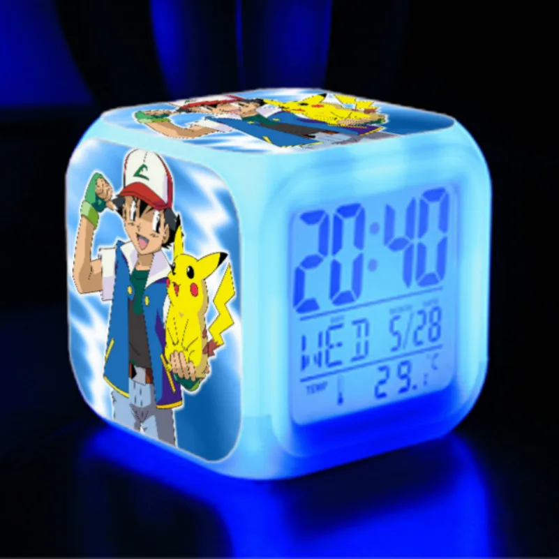 

New pokemon 7 Colors Change LED Digital Alarm Clock Night light Colorful Changing clock for Children Bedroom Decoration