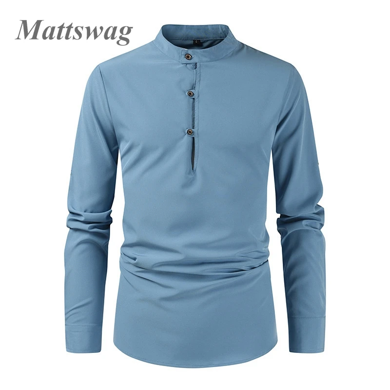 

Linen Solid Color Stand Collar Shirts For Men New Fashion Long Sleeve Men's Clothing Loose Casual Daily Vacation Chemise Hombre