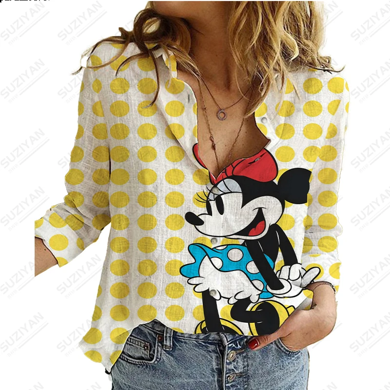 

Disney Summer Fashion New Women's Long Sleeve Shirt Printed Button Cardigan Elegant and Simple Shirt Street Loose Large Shirt