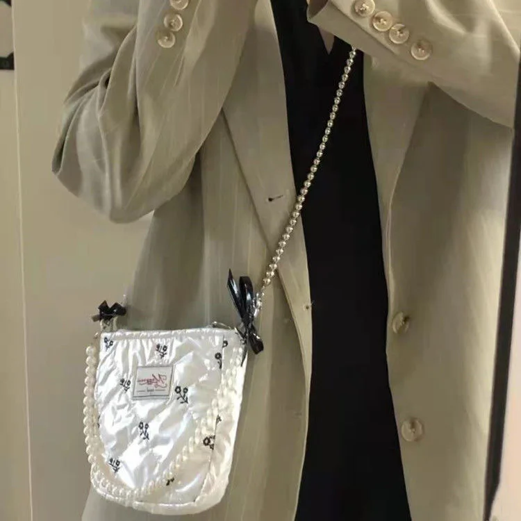 

Модная Милая Нежная сумка-мессенджер с жемчужными цветами на цепочке с бантом, сумки на плечо, сумка для хранения, женская сумка, кошельки, сумки