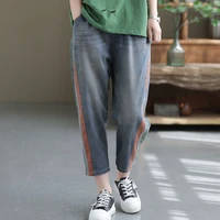 vintage baggy jeans for women summer y2k streetwear contrast color contrast loose pockets elastic high waist denim pants female