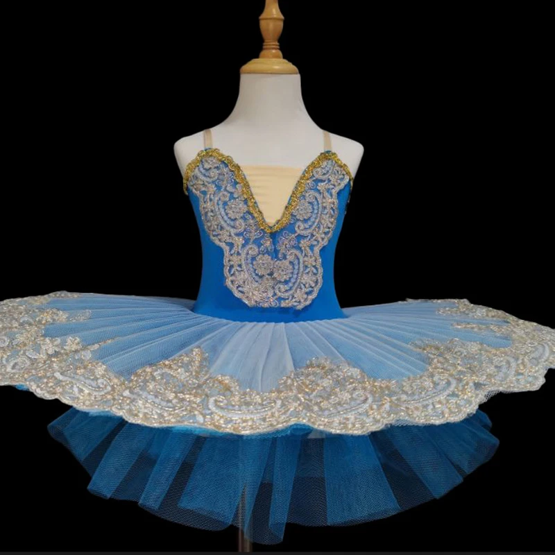 

Girls Professional Ballet Tutu Dresses Pancake Camisole Skirt Sequin Kids Ballerina Costume for Performance Swan Lake Dancewear