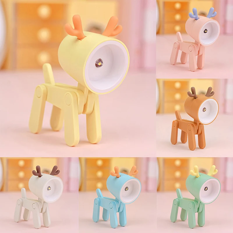 

Cartoon Cute Dog And Deer Shape Table Lamp Mini Led Night Light Decoration Desktop Folding Bracket Table Lamp Study Reading Lamp