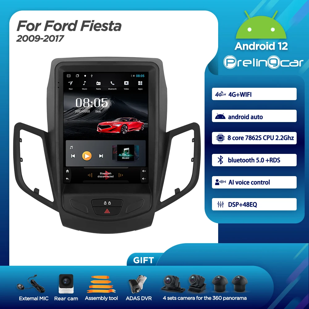 

Android 12.0 Система Автомобильный GPS мультимедийный радиоплеер для Ford Fiesta Courier 2009-2017 лет DSP Navistar двойной вертикальный экран