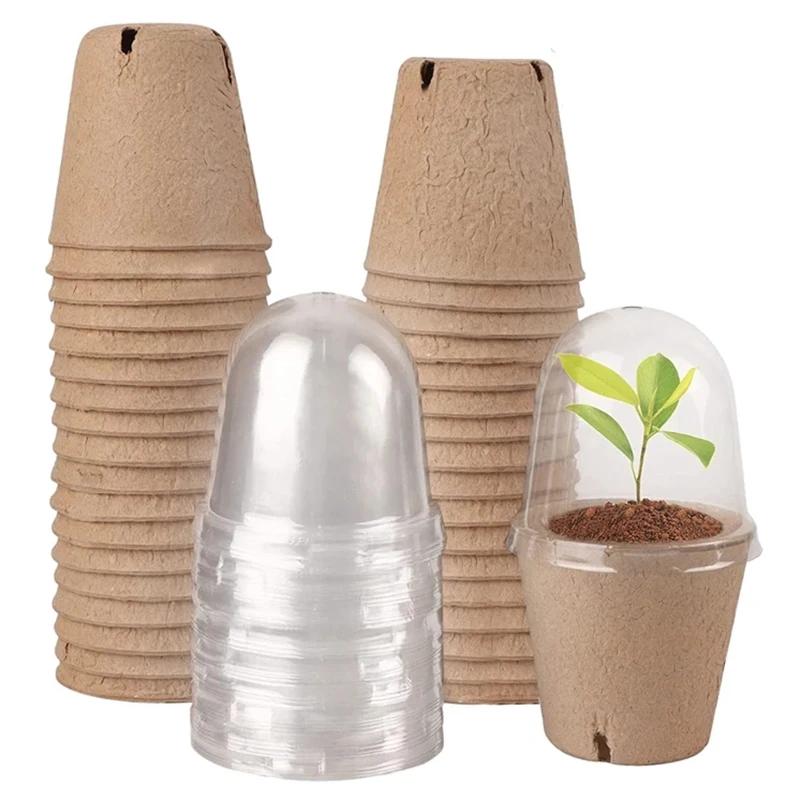 

Pulp Seedling Cup Plant Nursery Pots With Humidity Dome, Seed Starter Pots Biodegradable Peat Pots, Seedlings Planting Pots