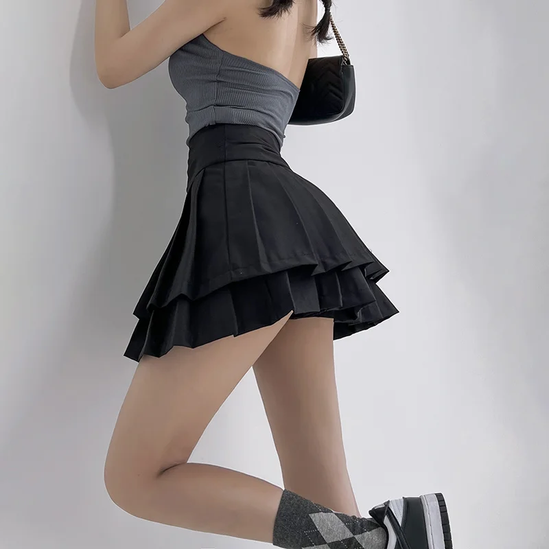 Женская двухслойная плиссированная мини-юбка-трапеция с высокой талией