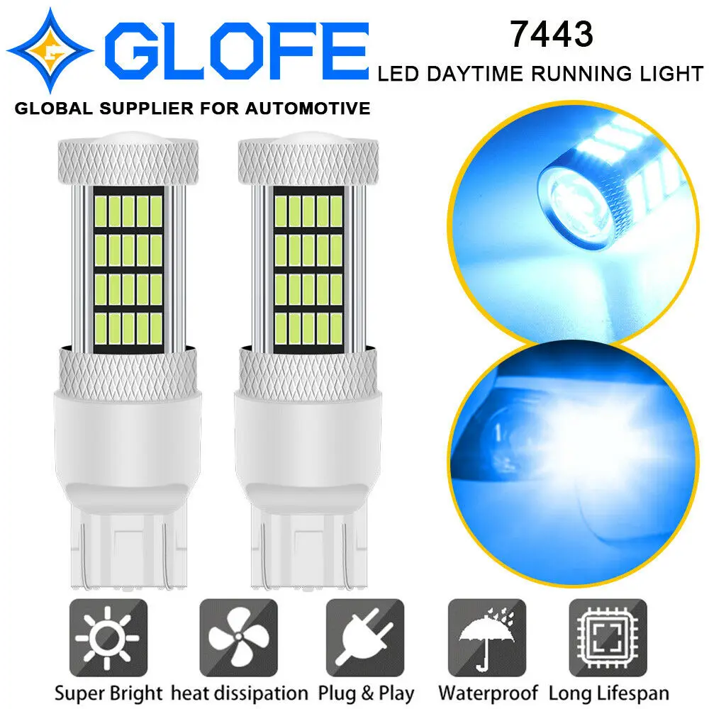 

2X Glofe 7443 7440 Led Ice Blue Reverse Turn Signal Drl Parking Light Bulbs