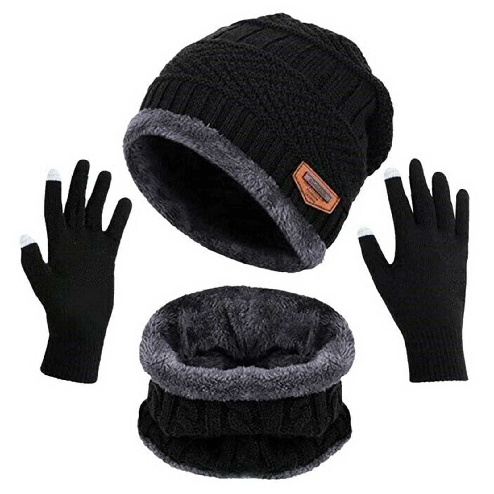 

Winter Hat Glove Scarf Sets Knit Slouchy Beanie Hat Neck Warmer Screen-Touch Texting Gloves for Snow Cold Weather