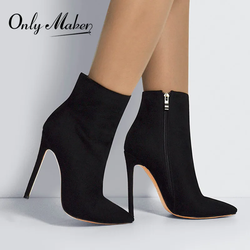 Onlymaker Women's Shoes Pointed Toe 10CM Thin High Heel Ankel Booties Side Zipper Red Blue Big Size Female Handmade Boots