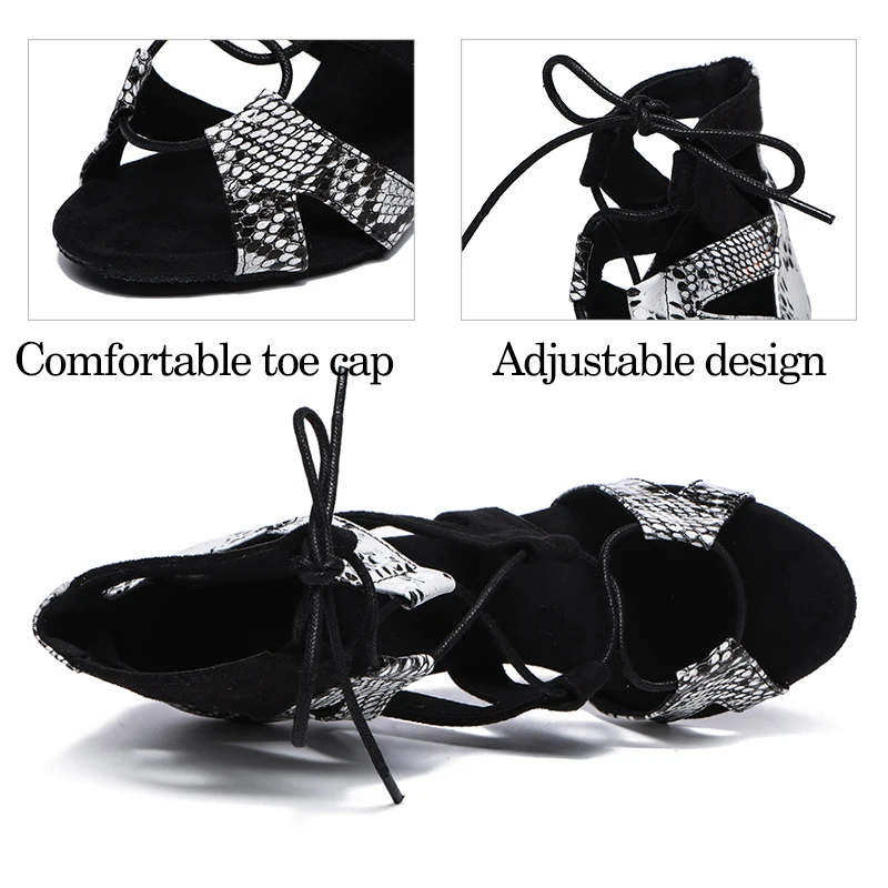 DKZSYIM Women Dance Shoes Salsa Ballroom Latin Shoes Sexy High Heel Dance Shoes Hot Sale Snakeskin Dancing Shoes Big size 33-44