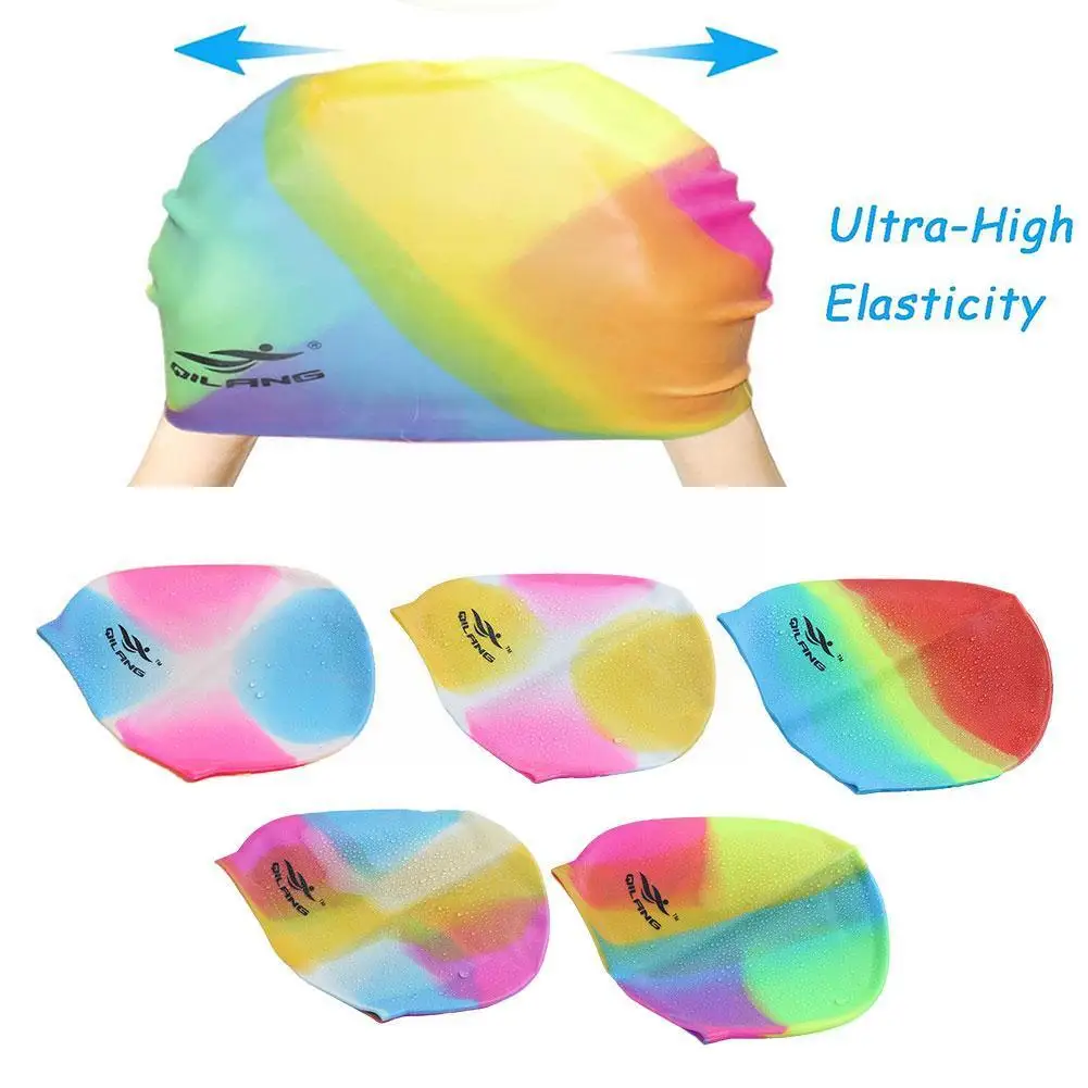 Детская шапка для плавания бассейна с защитой ушей эластичная тканевая цветная